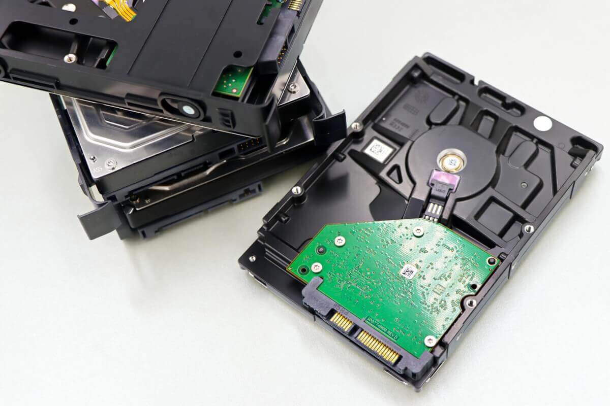 Stack of hard disk drives for secure data destruction and certificate of destruction services